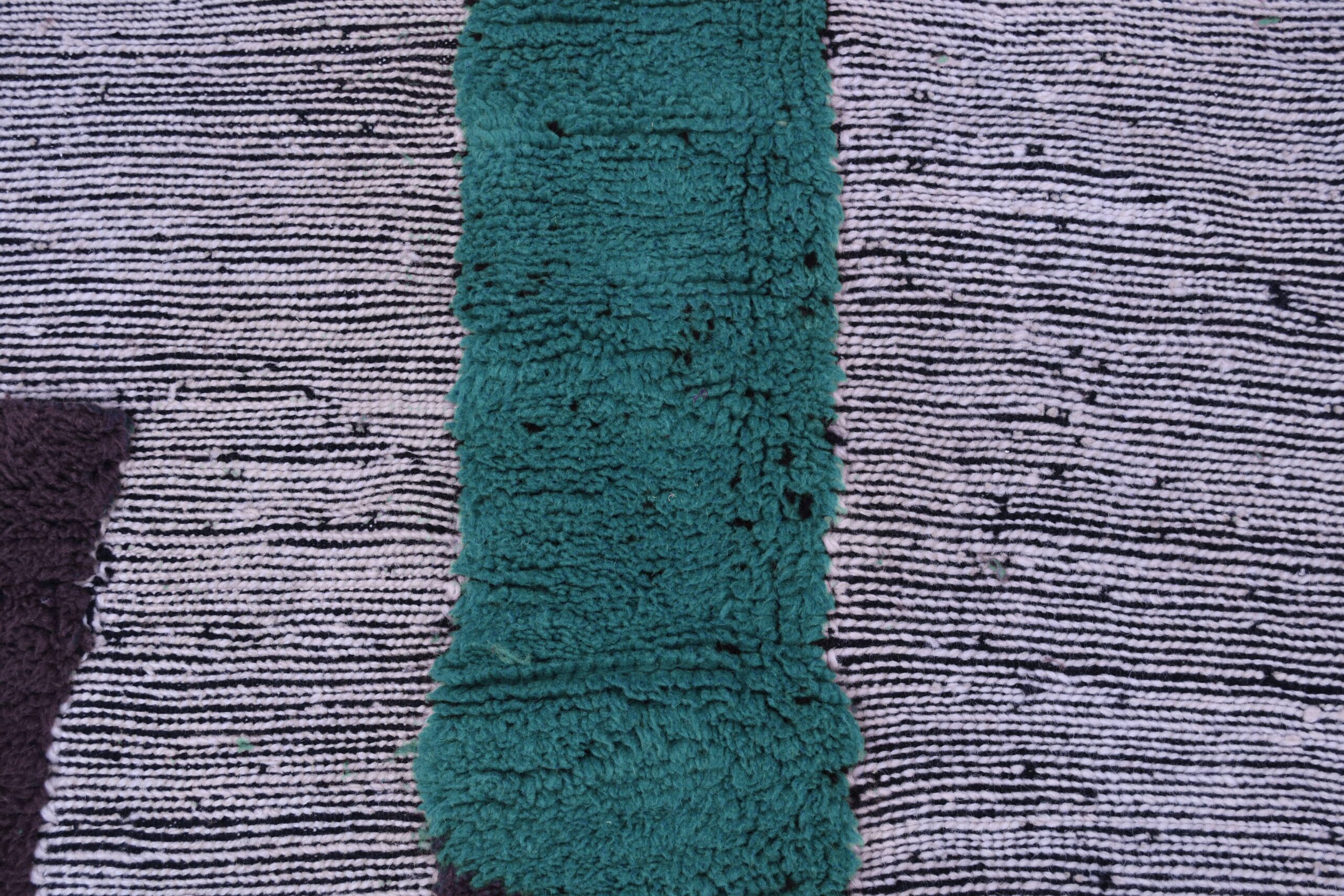 Handmade Moroccan Mrirt Wool Rug 200x300 cm - White, Brown, Turquoise Geometric Design - Image 6