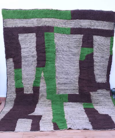 Handmade Beni Ourain Moroccan Rug 200x300cm - White, Brown, Green Geometric Design