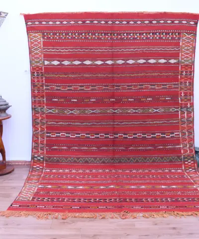 Authentic Zemmour Moroccan Wool Rug 224x316cm - Handmade Bohemian Red