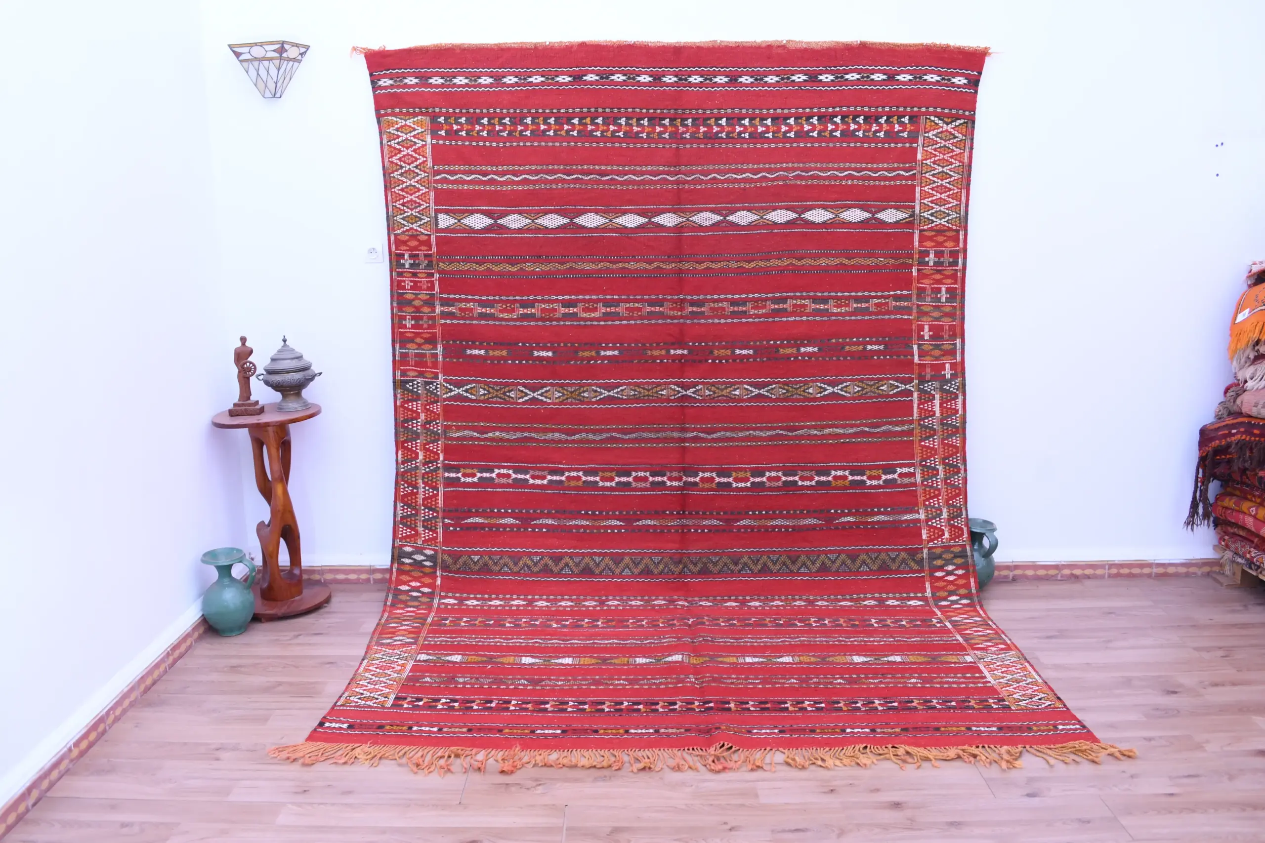 Authentic Zemmour Moroccan Wool Rug 224x316cm - Handmade Bohemian Red
