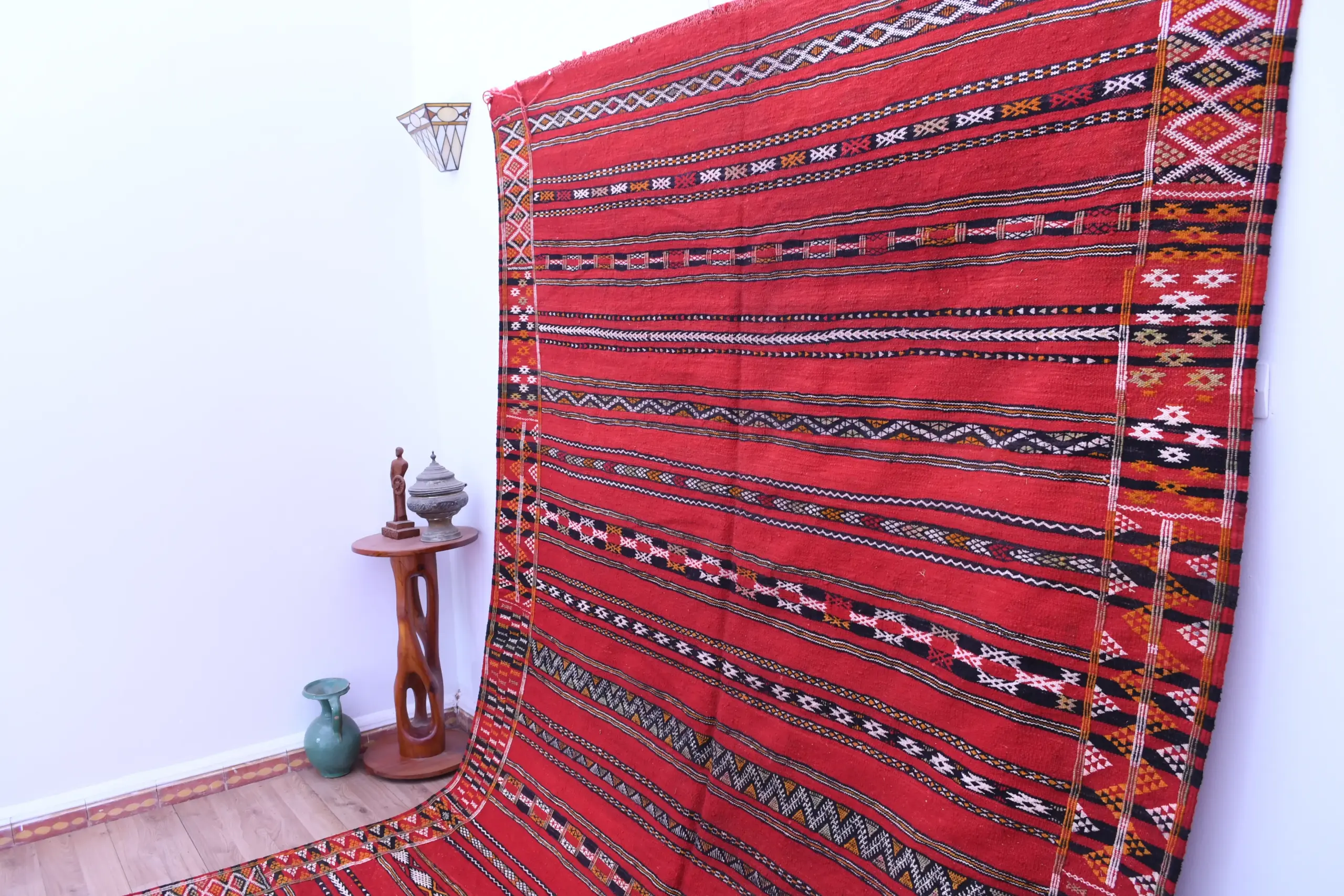 Handmade Zemmour Moroccan Wool Rug 211x323 cm - Bold Red Pattern - Image 2