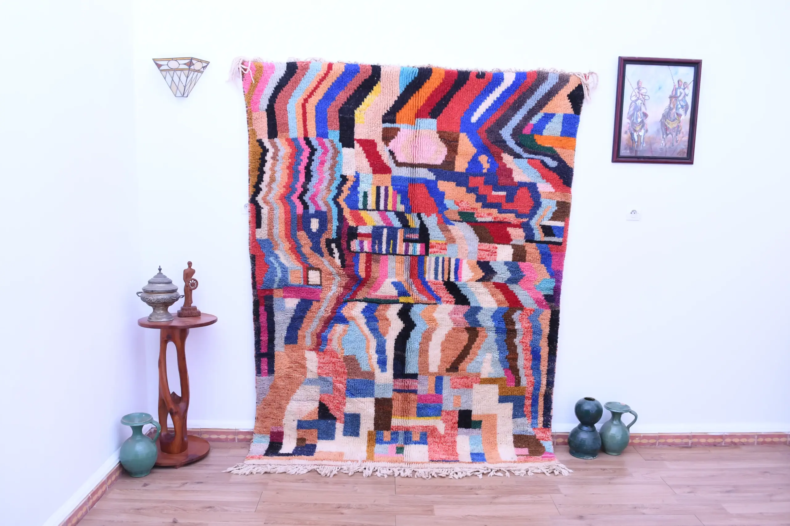 Vibrant Wool Mrirt Moroccan Rug - 173x230 cm - Handmade Abstract Design