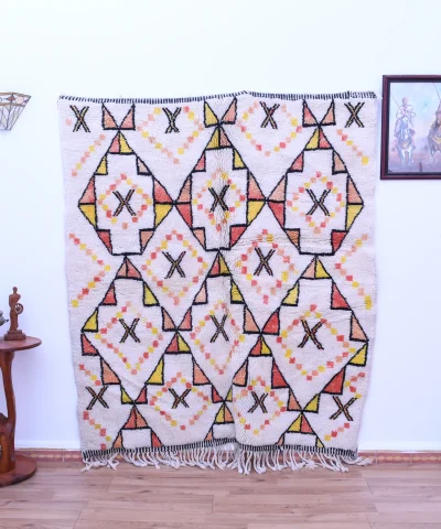 Handmade Moroccan Beni Ourain Wool Rug 178x195cm - Colorful Geometric Pattern