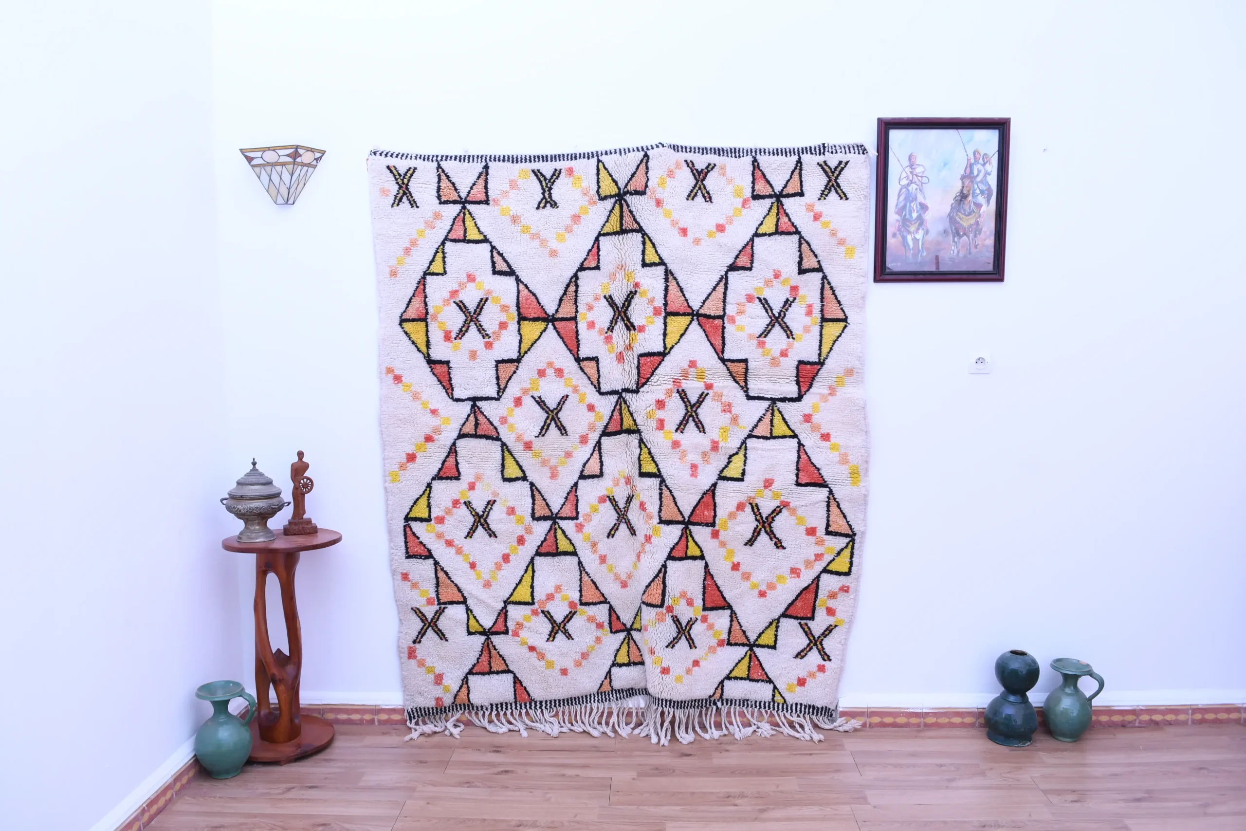 Handmade Moroccan Beni Ourain Wool Rug 178x195cm - Colorful Geometric Pattern