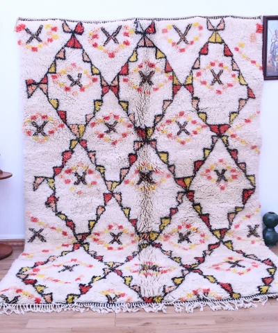 Luxurious Moroccan Beni Ourain Wool Rug 220x300cm - Handcrafted Geometric Design