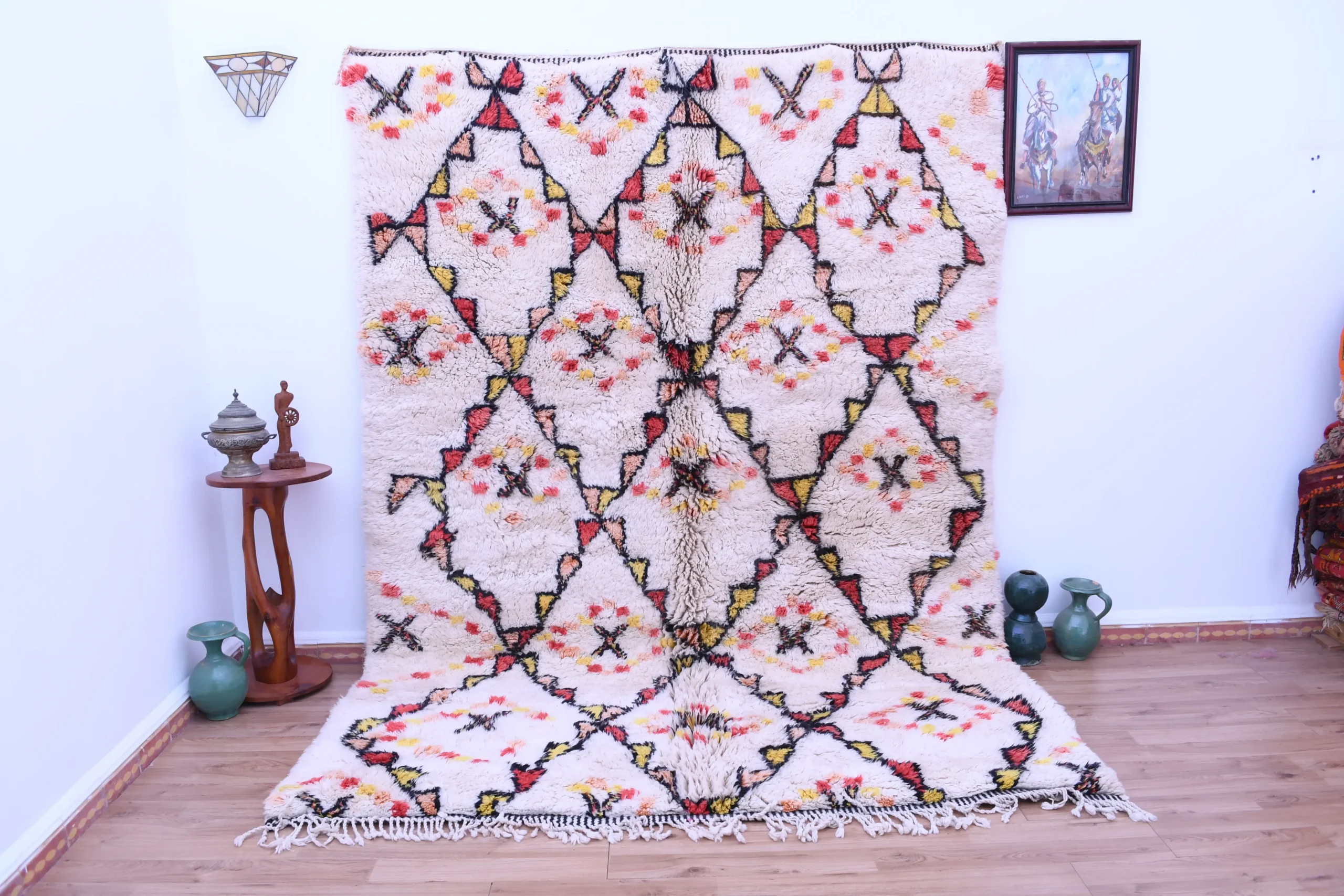 Luxurious Moroccan Beni Ourain Wool Rug 220x300cm - Handcrafted Geometric Design