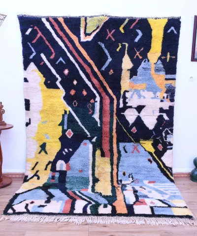 Unique Mrirt Moroccan Wool Rug 193x292cm - Vibrant Abstract Patterns