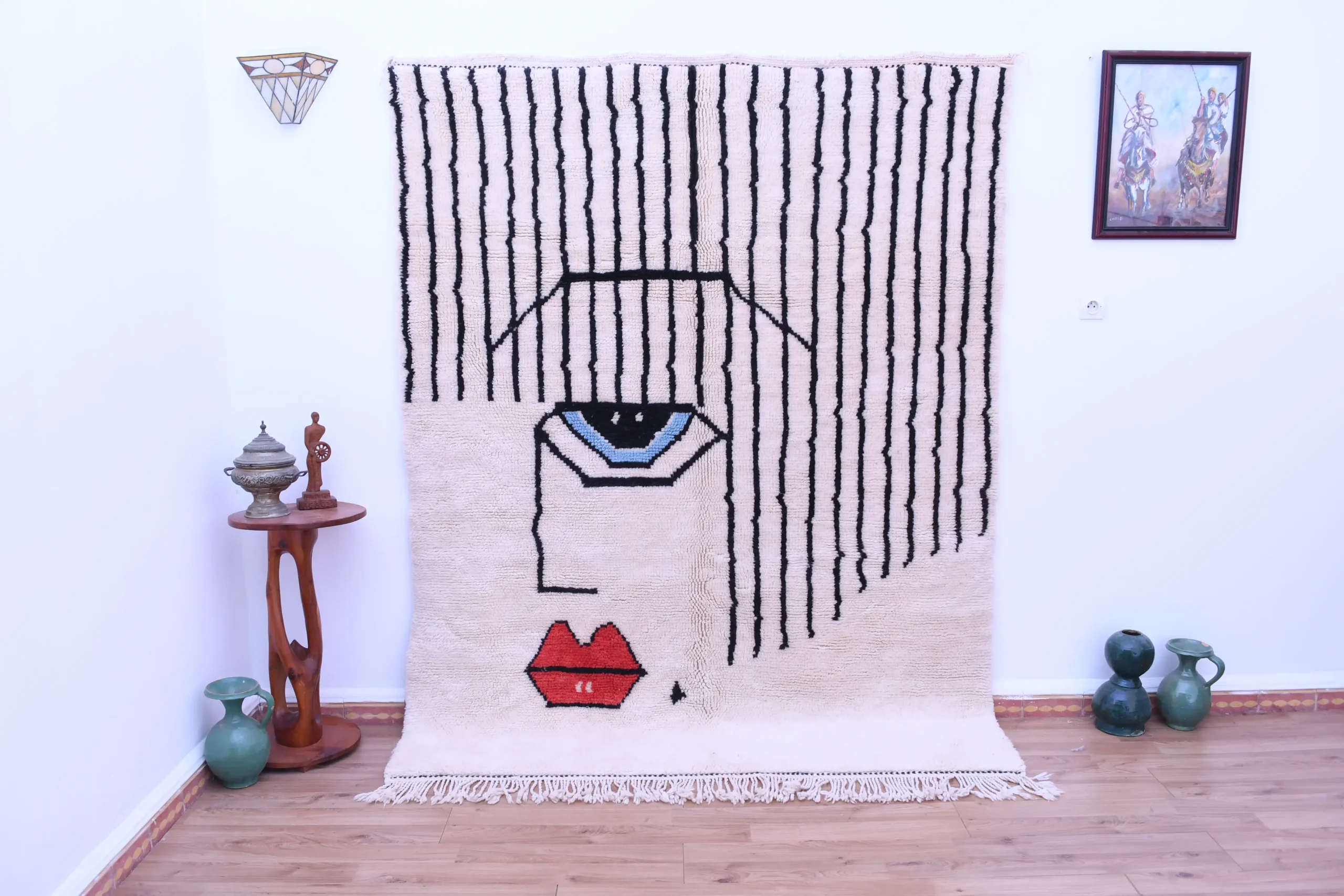 Modern Moroccan Wool Rug 180x240cm - Unique Face Design, Handmade Art